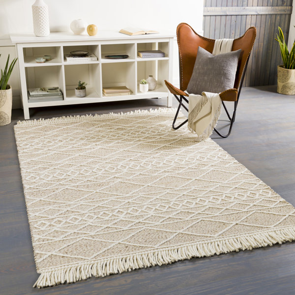 Foundstone™ Alisa Handmade Flatweave Beige/White Rug Wayfair